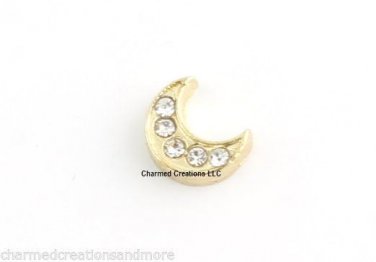 Gold Tone CZ Crescent Moon Floating Charm For Glass Memory Locket Necklace