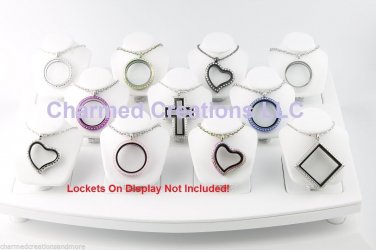White Jewelry Display Floating Charm Locket Necklace Mini Busts Holds 11 Pendant