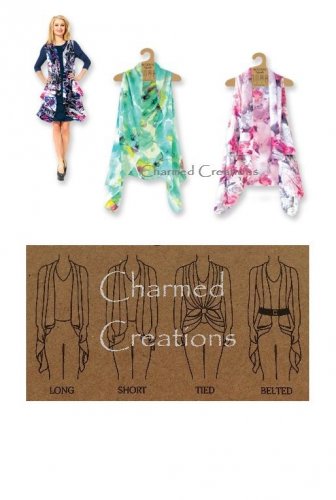 Lavello Designer Chiffon Vest Shawl Multi Way's To Wear 3 Styles Floral Rose