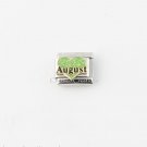 August Green Heart Love Birthstone Birthday 9mm Italian Charm Stainless Link