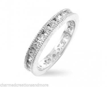 Classic Eternity Band .96ct Cubic Zirconia 3mm Channel Set Milgrain Wedding Ring