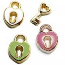 Pad Lock And Heart Skeleton Key Love Set Of Floating Charms For Lockets