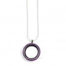 Purple Enamel 30mm Floating Charm Memory Locket Necklace With Chain