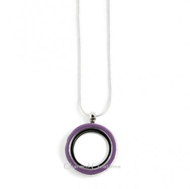 Purple Enamel 30mm Floating Charm Memory Locket Necklace With Chain