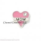 Pink Mom Heart With Crystal Floating Charm For Glass Memory Locket Necklaces