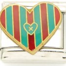 9mm Italian Charm Red And Teal Striped Heart Love Stainless Steel Modular Link