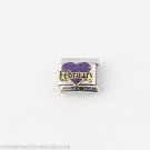 February Purple Heart Love Birthstone Birthday 9mm Italian Charm Stainless Link