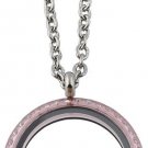 Pink Acrylic 30mm Floating Charm Locket Necklace With 20" Stainless Steel Chain