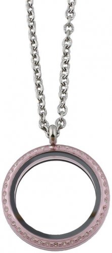 Pink Acrylic 30mm Floating Charm Locket Necklace With 20" Stainless Steel Chain
