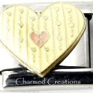 Cream And Pink Heart With Stripes Love 9mm Italian Charm Stainless Steel Link