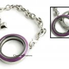 30mm Floating Charm Memory Locket Bracelet With Purple Enamel Screw Top Lid