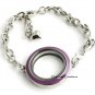 30mm Floating Charm Memory Locket Bracelet With Purple Enamel Screw Top Lid