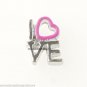 Floating Charm Silver Tone Love Block With Hot Pink Heart For Memory Locket