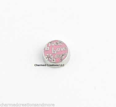 Pink Round Circle Live Love Laugh Floating Charm For Glass Memory Lockets