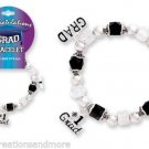 Graduation Theme Stretch Bracelet With Assorted Grad Themed Charms Black Silver
