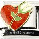 White Rose Red Glitter Heart Love 9mm Italian Charm Stainless Steel Link