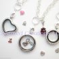 Round CZ Silver Tone Floating Charm Memory Locket Necklace With Rolo Chain