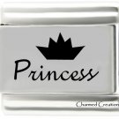 Princess 9mm Italian Charm Laser Etched Stainless Steel Modular Link Tiara Crown