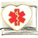 Heart Medical Alert Star Of Life Caduceus 9mm Italian Charm Link For ID Bracelet