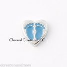 Dark Blue Feet Baby Boy Footprint Floating Charm For Glass Memory Locket