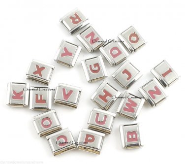 Plum Pink Letter Initial Alphabet Name ID 9mm Italian Charm Stainless Steel Link