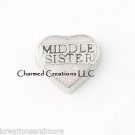 Middle Sister Pink Glitter Heart Floating Charm For Custom Memory Glass Locket