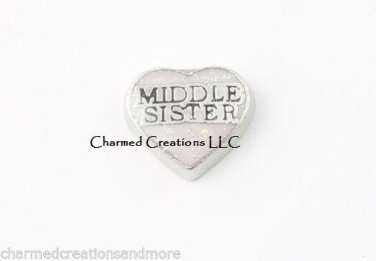 Middle Sister Pink Glitter Heart Floating Charm For Custom Memory Glass Locket