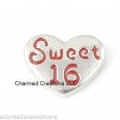 Sweet 16 Birthday Heart Floating Charm For Our Glass Memory Locket Necklaces