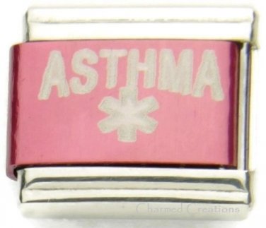 ASTHMA Medical Alert Laser Link For 9mm Italian Charm Bracelets Pinkish Red