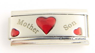 Mother Son Red Hearts Superlink 9mm Italian Charm Modular Stainless Steel Link