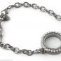 SECURITY CLASP Crystal 25mm Gunmetal Round Floating Charm Locket Bracelet Black