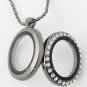 Round CZ Crystal Gun Metal Floating Charm Glass Memory Locket Necklace + Chain