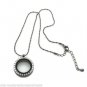 Round CZ Crystal Gun Metal Floating Charm Glass Memory Locket Necklace + Chain