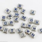 Blue Letter Initials Alphabet Name ID Monogram 9mm Italian Charm Stainless Steel
