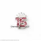 Pink Crystal 15 Birthday Crown Floating Charm For Glass Memory Locket