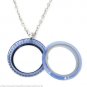 30mm Blue Acrylic CZ Floating Charm Memory Locket Necklace Stainless Steel Chain