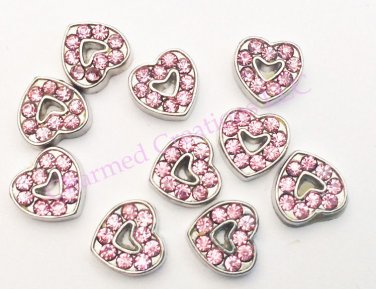 10pc Lot Pink CZ Rhinestone Love Heart Floating Charm Glass Memory Lockets