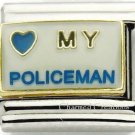9mm Italian Charm I Love My Policeman Blue Heart Stainless Steel Modular Link