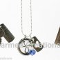 CZ Silver Tone Flower Clover Floating Charm Memory Locket Necklace & Long Chain