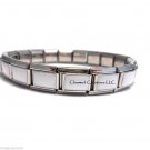 White Enamel 9mm Italian Charm Shiny Stainless Steel 18 Link Starter Bracelet