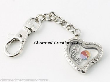 Crystal Heart Floating Charm Memory Locket Key Chain With Lobster Dog Clasp
