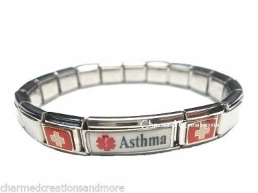 Asthma Superlink 9mm Italian Charm Medical Alert ID Starter Bracelet