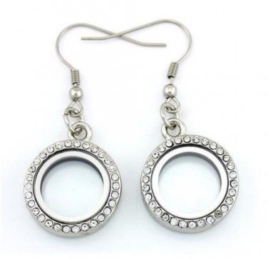 20mm Mini Round Floating Charm Locket Earrings With Stainless Steel Hooks