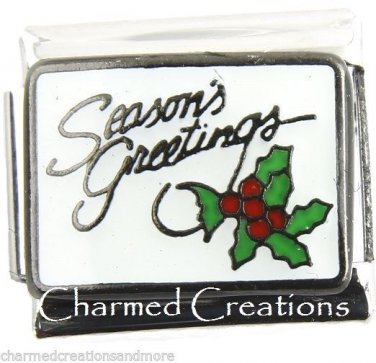 9mm Italian Charm Modular Link Seasons Greetings Holly Christmas Holiday
