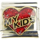 Red Heart I Love My Kids 9mm Italian Charm Link For Bracelet Daughter Son