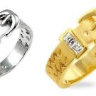 Belt Buckle Ring With princess Cut Accent Stones Silver Or Gold Sizes 5 6 7 8 9