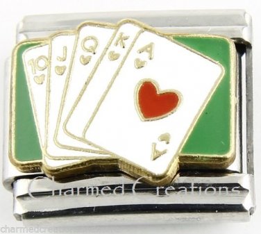 9mm Italian Charm Link Royal Flush Poker Card Games Las Vegas Gambling Casino