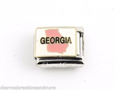 Georgia State USA Gold Trim 9mm Italian Charm Modular Stainless Steel Link