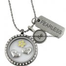 30mm Floating Charm Locket Necklace Be Fearless Tag Laugh Love & Yellow Flower