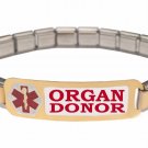 Organ Donor 9mm Italian Charm Medical Alert Starter Bracelet Stainless Steel